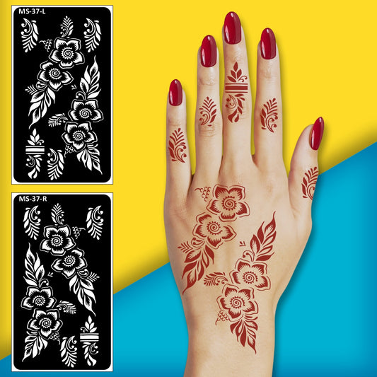 Beautiful Flower And Figer Great for Quick Use Before Parties Stencil Mehndi Sticker One Set For Each Hand
