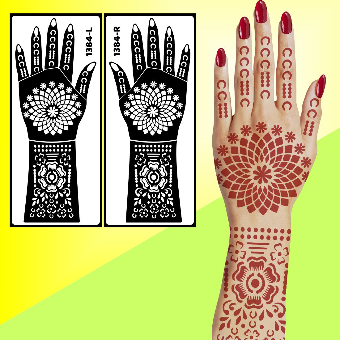 Artistic Mandala Bridal Mehndi Stencil Sticker For Wedding Festivities Easy To Use With Instant Beautiful Design