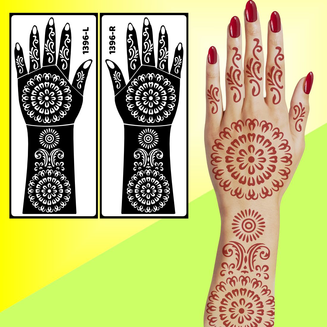 Stylish Geometric Pattern Bridal Mehndi Stencil Sticker For Classic Look Easy To Use With Instant Beautiful Design