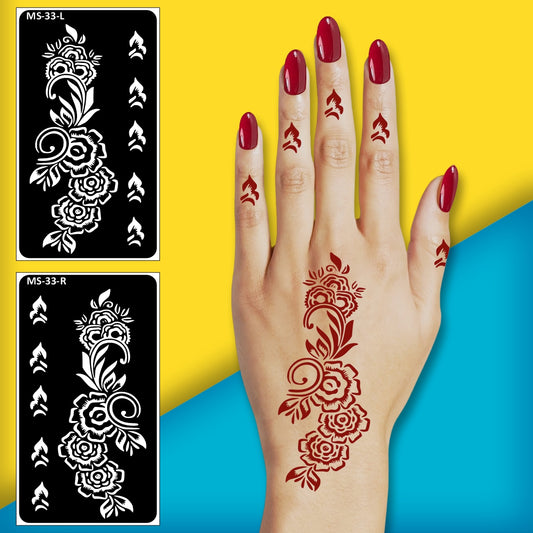 Flower Leaf Mehndi Simple and Clean Results Every Time Stencil Mehndi One Set For Each Hand
