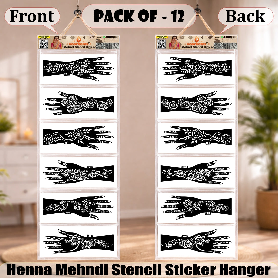 Luxury Rose Floral Mehndi Stencil Collection, 6 Pairs 12 Pcs Full Hand Pattern Templates.