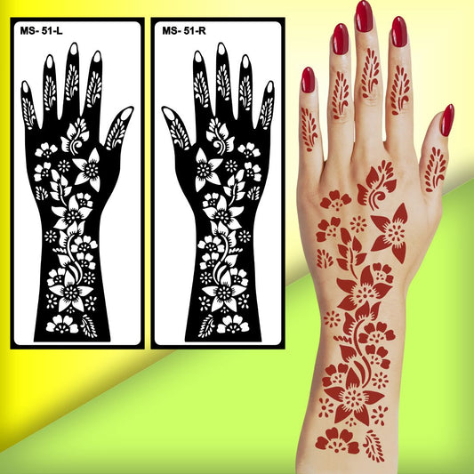 Full Hand Mehndi Stencil Sticker with Floral Flower Design Peel And Stick Stencil Mehndi Sticker For Women, Girls And Teen-age