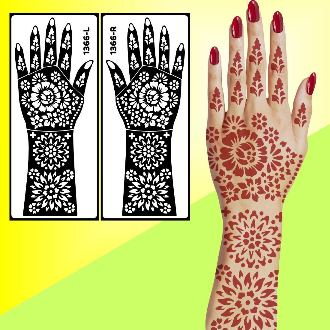 Mehndi Stencil Sticker For Brides With Ornate Floral And Geometric Patterns Easy To Use With Instant Beautiful Design