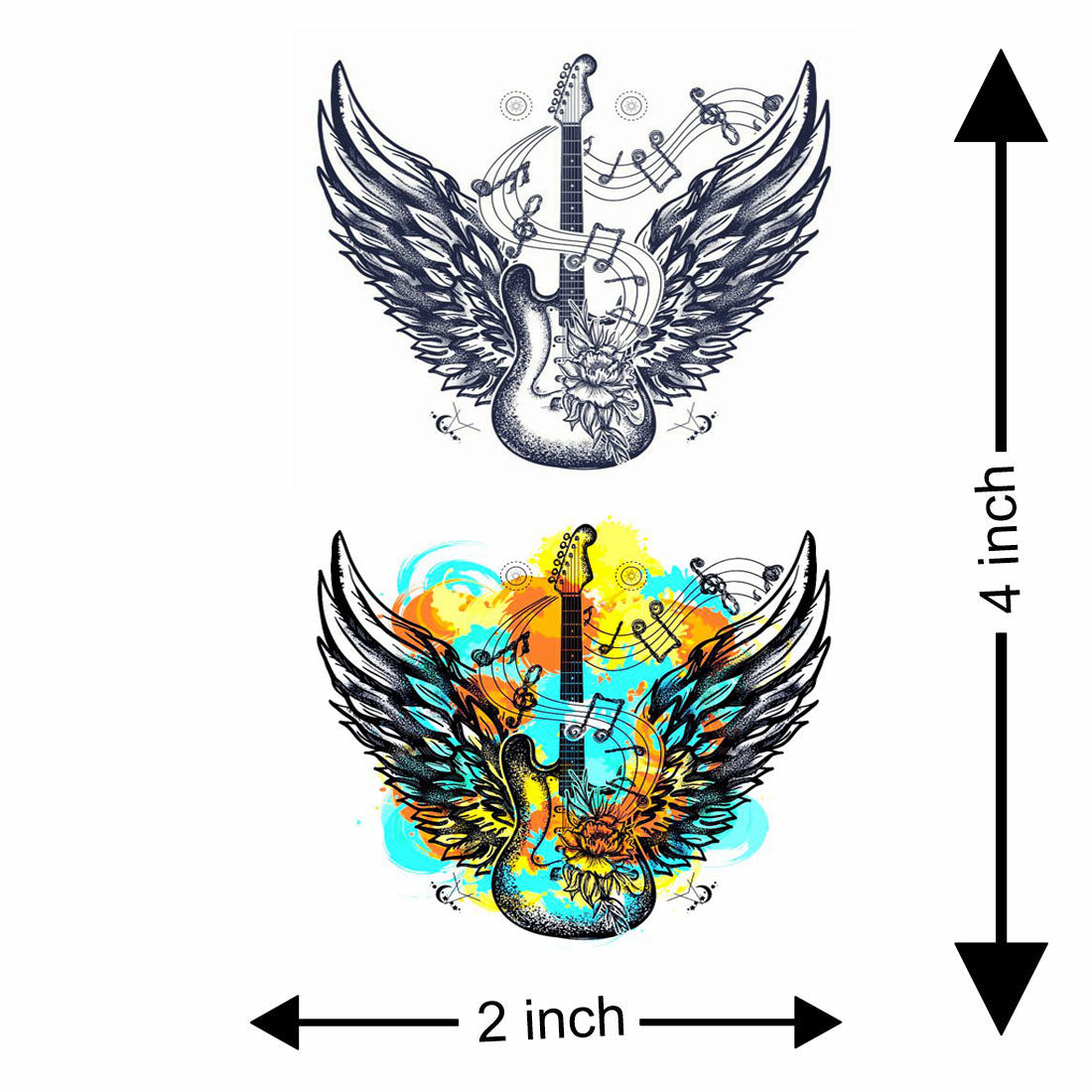 Temporary Tattoowala Guitar Wing 2 Design Colourful Black Temporary Tattoo for Men and Women Waterproof Sticker