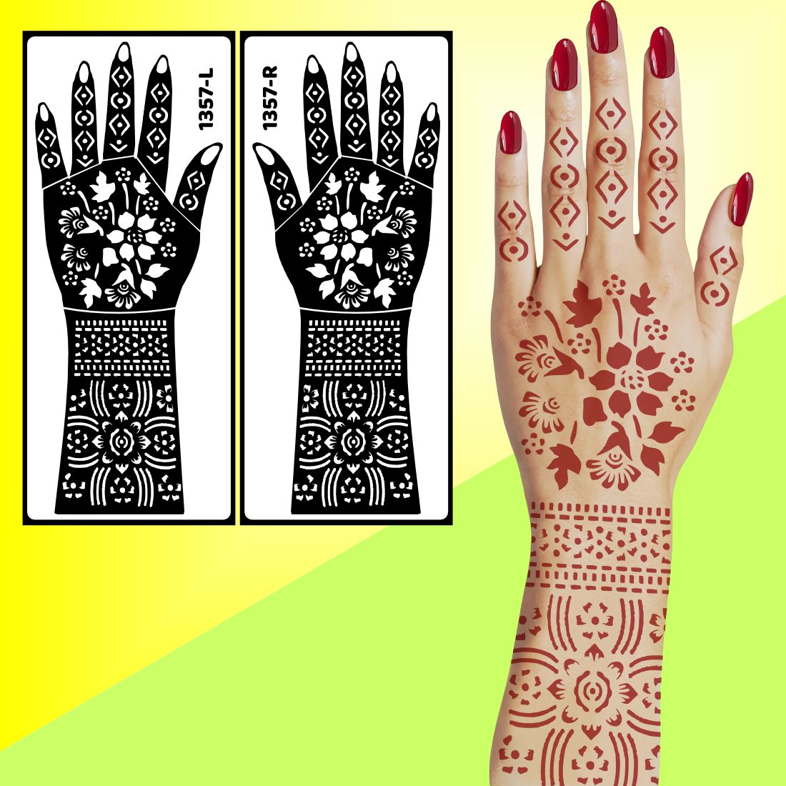 Bride And Groom Theme Mehndi Stencil Sticker For Engagement And Wedding Functions Easy To Use With Instant Beautiful Design