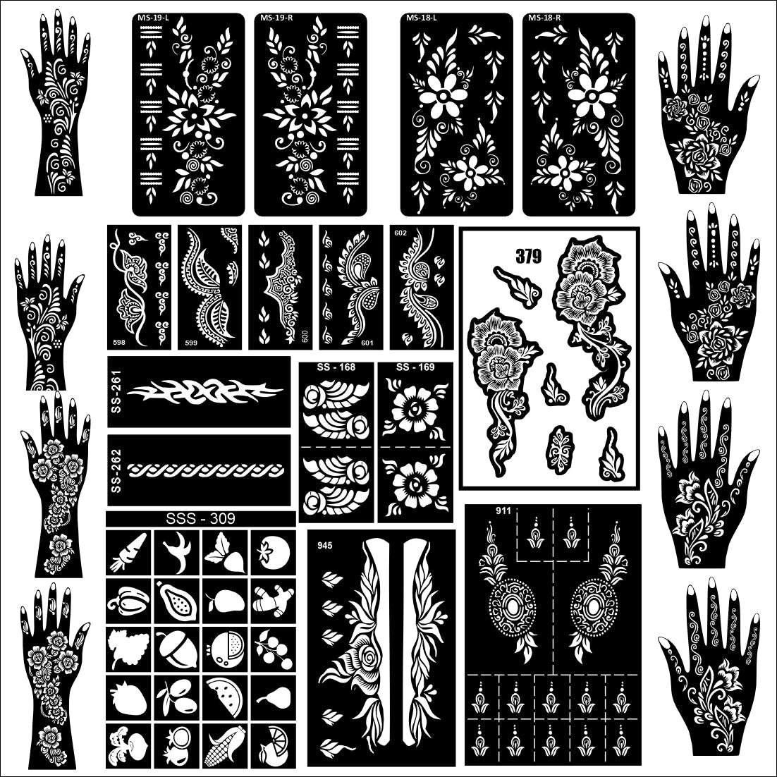 Beautiful Combo Mehndi Stencil Sticker With Indian Art For Front Back Hand