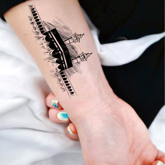 Temporary Tattoowala Makka Madina Black and White Temporary Tattoo for Men and Women Waterproof Sticker