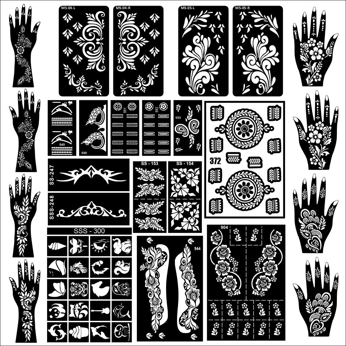 Beautiful Combo Mehndi Stencil Sticker Set With Multiple Design For Festivals