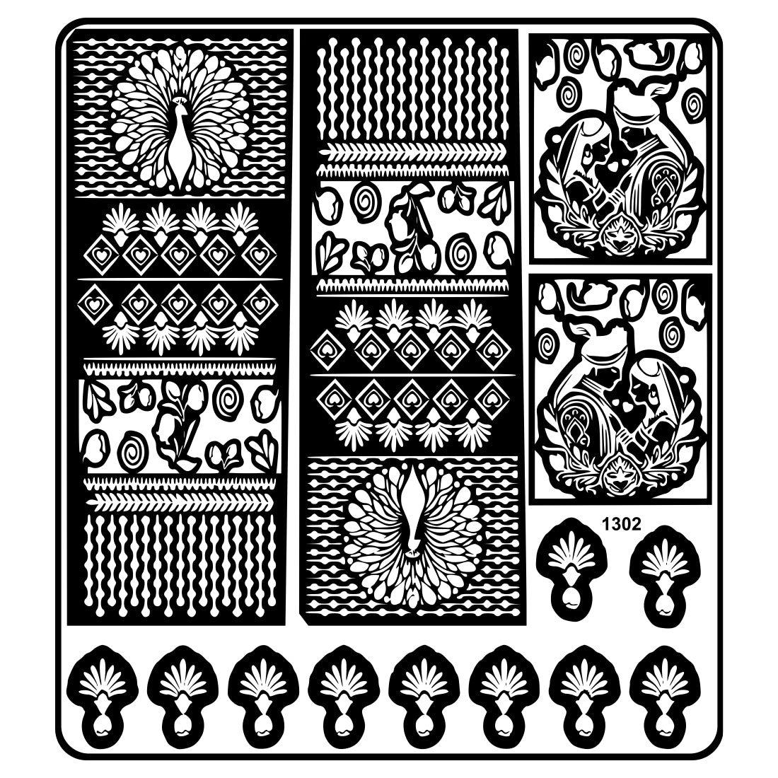 Peacock And Couple Theme Mehndi Stencil Sticker With Traditional Design Karwa Chauth Special