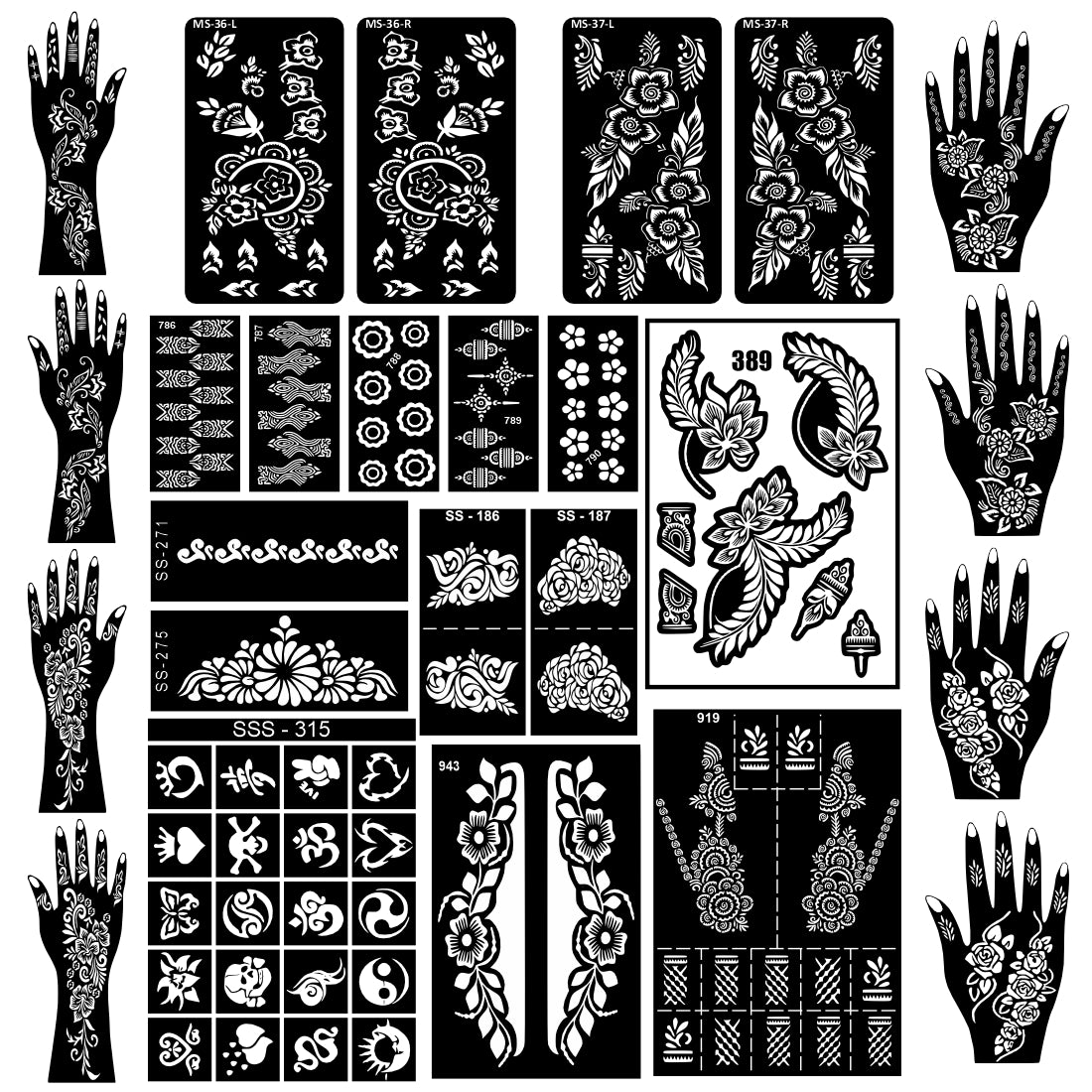 Beautiful Combo Mehndi Stencil Sticker Set With Simple Floral Design For Both Hand