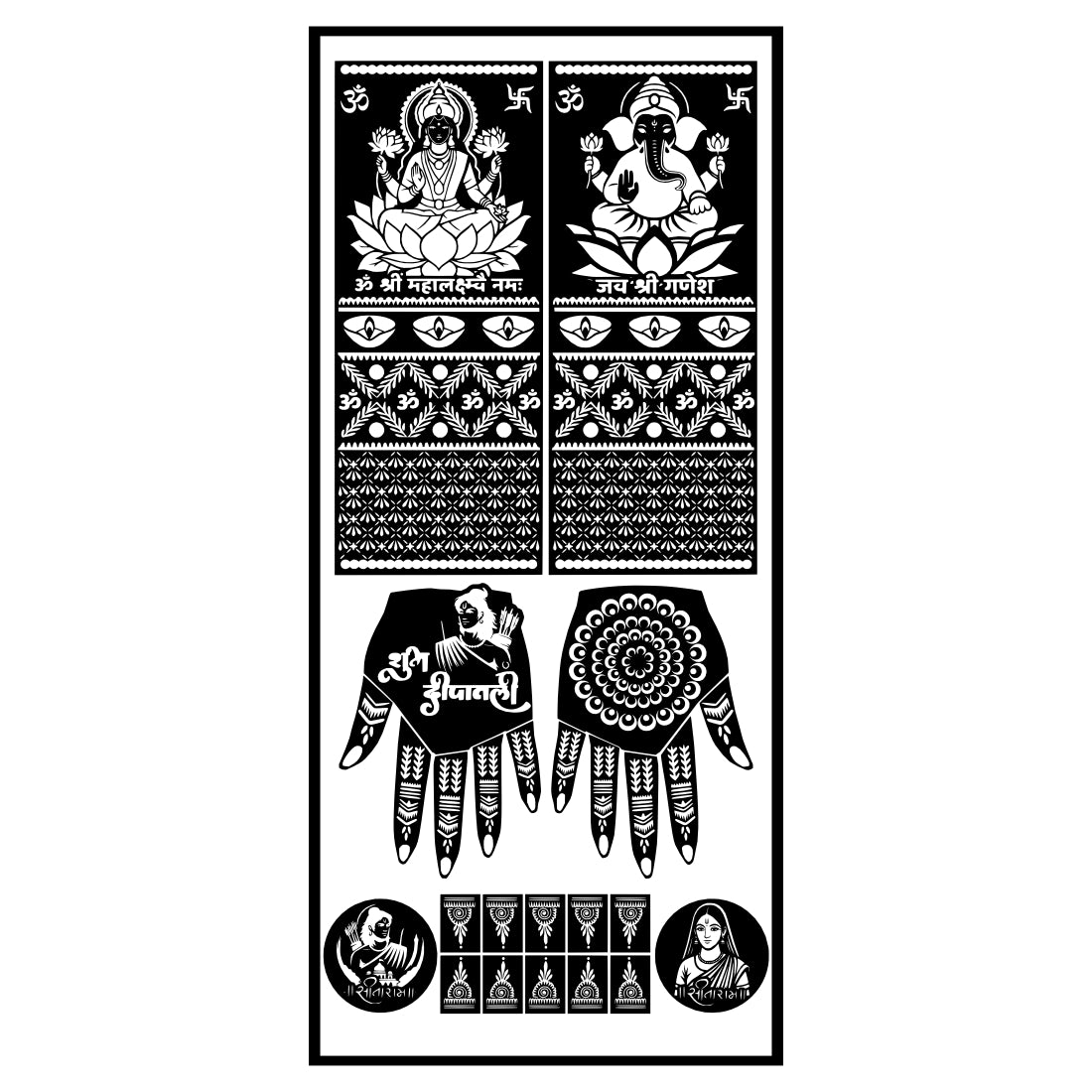 Shubh Diwali Special Stencil Mehndi Sticker Design for Hands Lakshmi Ganesh Traditional Festival Henna Art “Shree Mahalakshmi Namah” and “Jai Shree Ganesh” Mehndi
