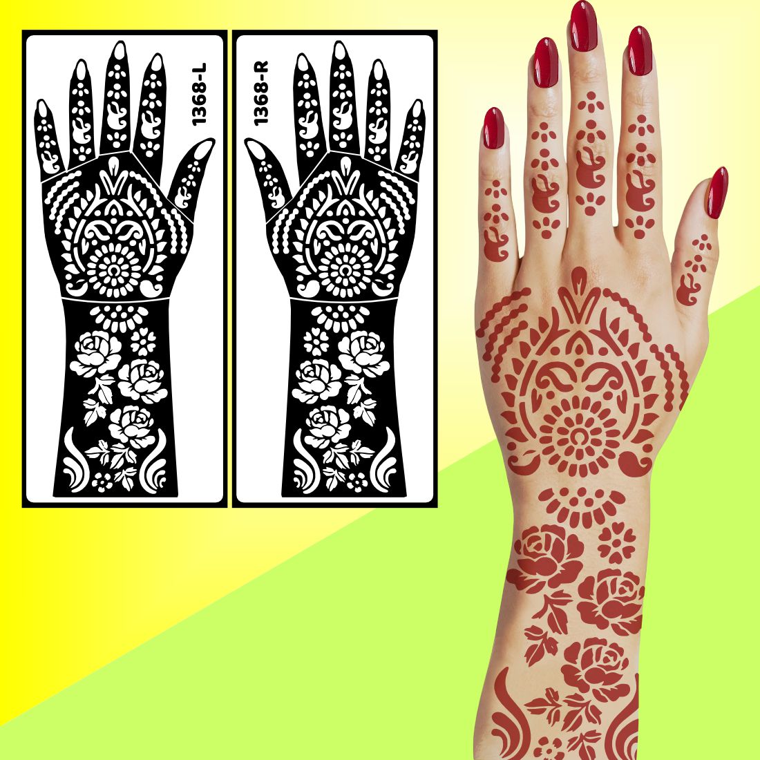 Full Palm Bridal Mehndi Stencil Sticker With Romantic Cultural Artwork Easy To Use With Instant Beautiful Design