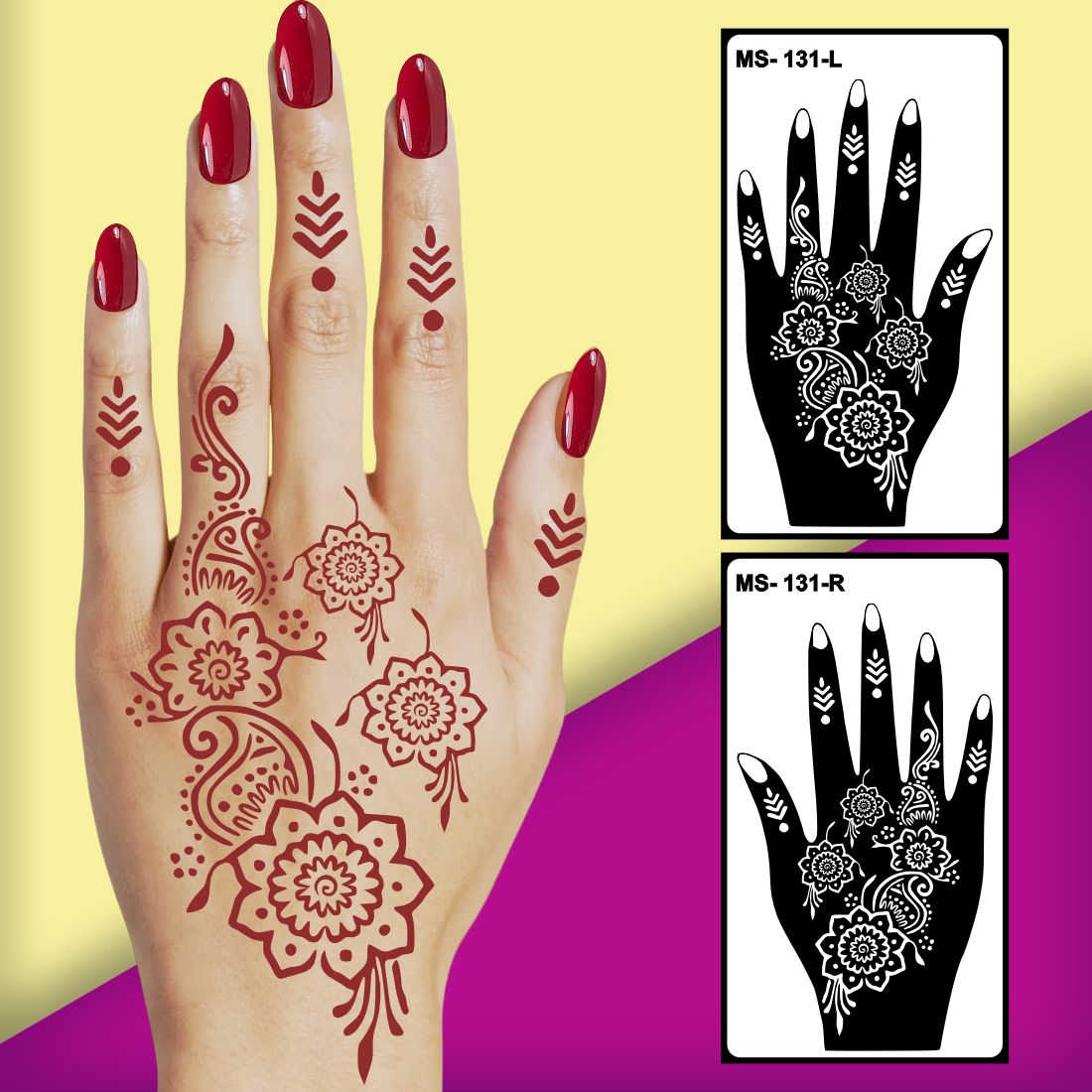 Elegant Floral Mehndi Stencil Sticker Design for Both Hands Easy to Apply & Perfect for All Occasions