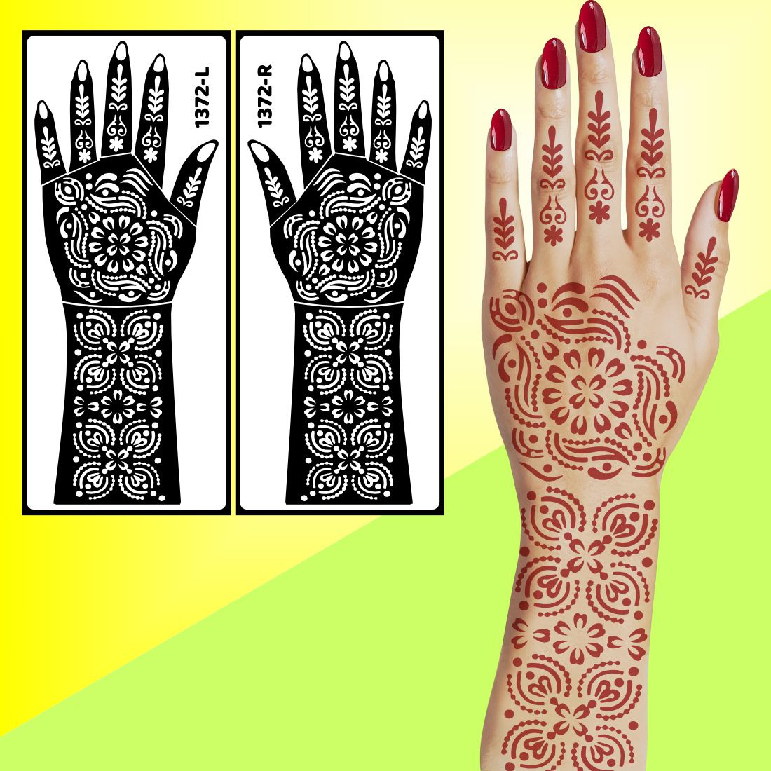 Bridal Henna Stencil Sticker Featuring Classic Wedding Symbols And Art Easy To Use With Instant Beautiful Design