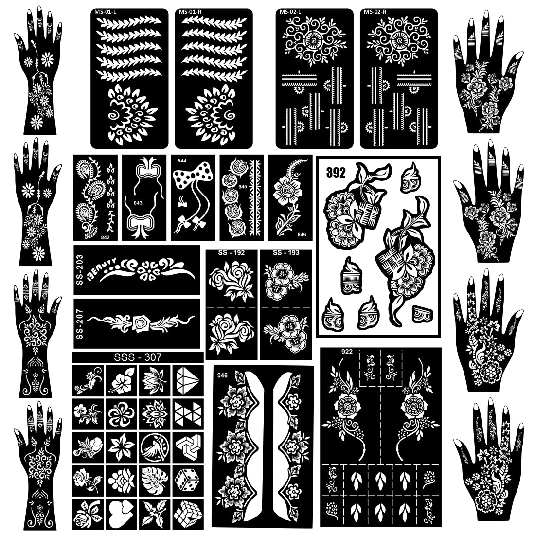 Stencil Sticker Full Hand Beautiful Combo Mehndi Stencil Sticker Set With Floral & Flower Patterns Design