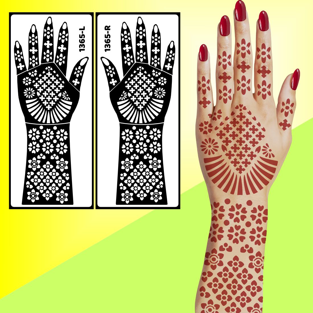 Engagement Theme Bridal Mehndi Stencil Sticker With Bride-Groom Motif Easy To Use With Instant Beautiful Design