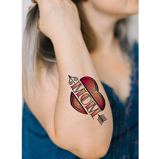 Temporary Tattoowala Mom Heart With Arrow Temporary Tattoo for Men and Women Waterproof Sticker