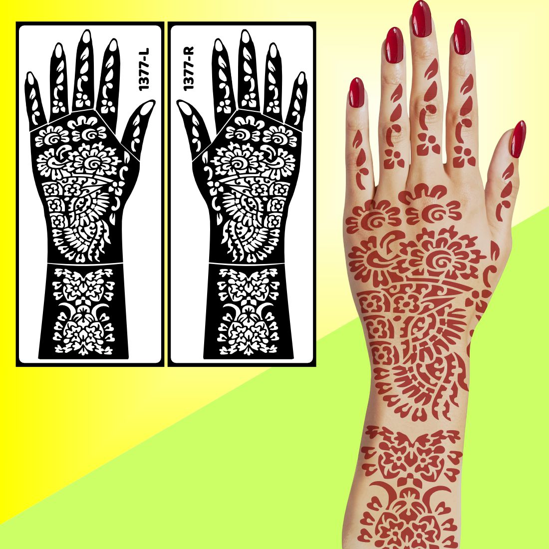 Creative Bridal Mehndi Stencil Sticker With Diamond Shapes And Floral Art Easy To Use With Instant Beautiful Design