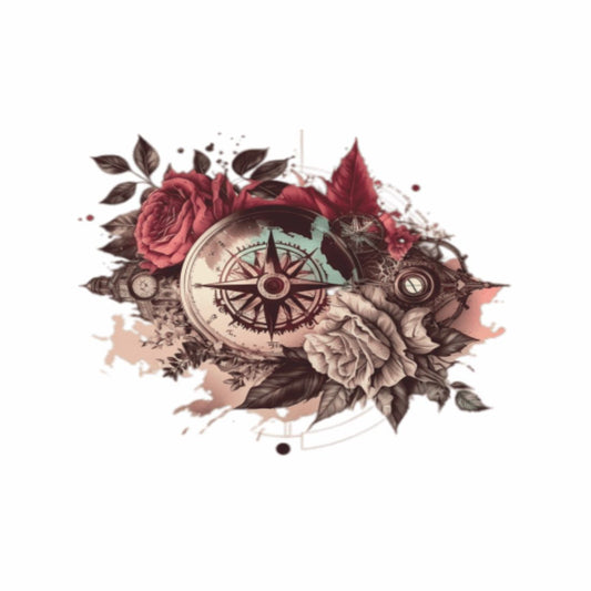 Temporary Tattoowala Flower with Compass Tattoo on Hand Waterproof Temporary Body Tattoo