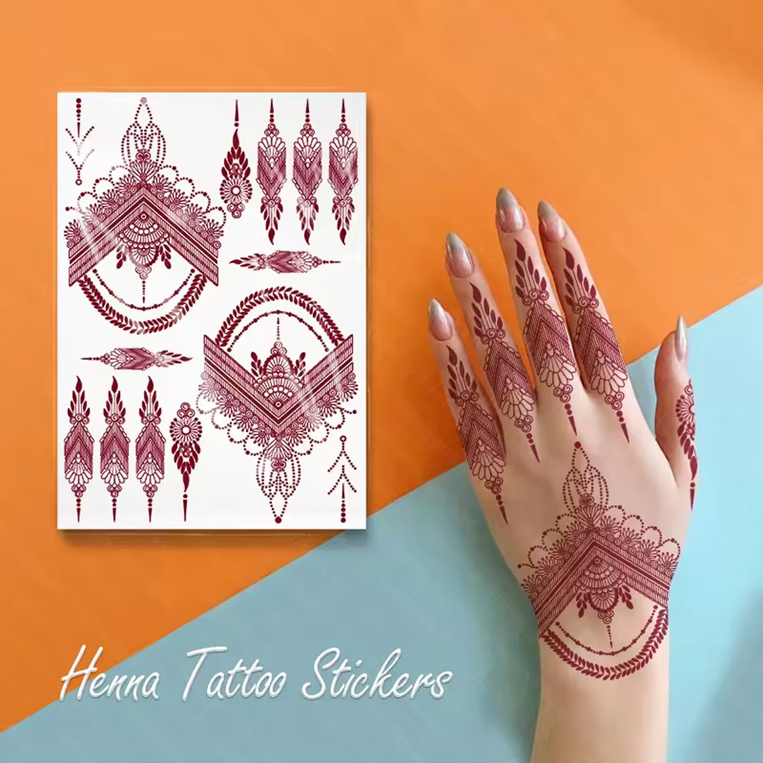 VOORKOMS Triangle Shape With Flower Mandala Mehndi Termporary Tattoo Stiker For Girls & Women Tattoo