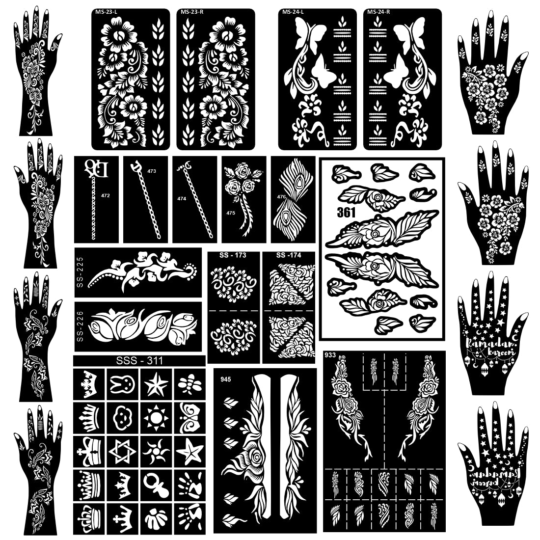 Beautiful Combo Mehndi Stencil Sticker With Traditional Design For All Parties