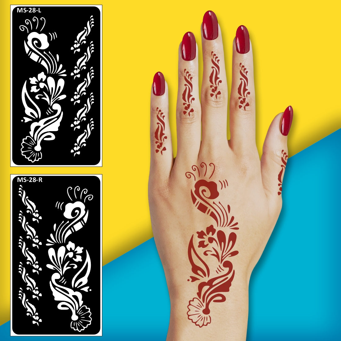 Flower And Leaf Design Perfect for Bridal Family Functions Stencil Mehndi Sticker One Set For Each Hand