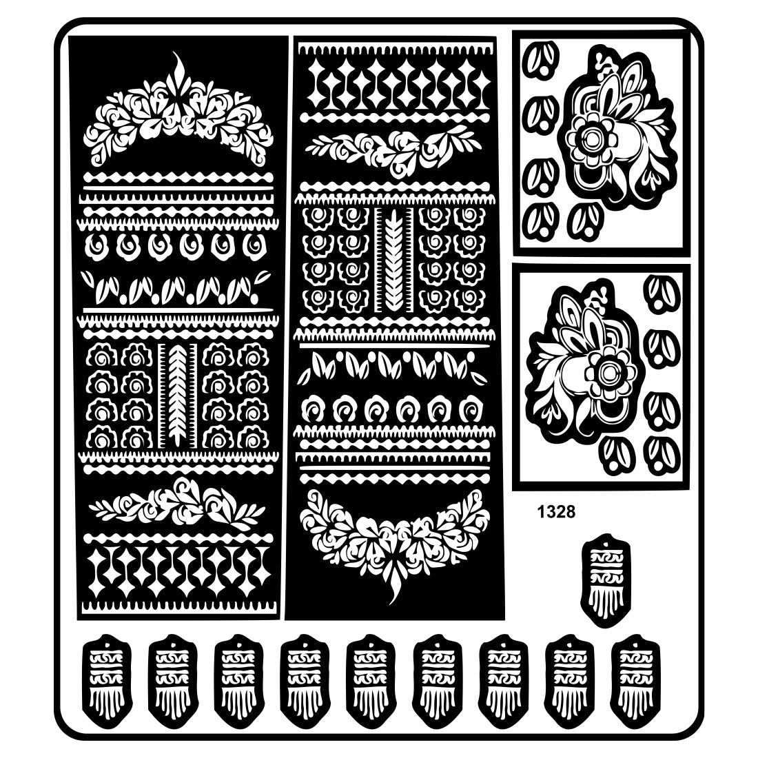 Bridal Floral Mehndi Stencil Sticker With Traditional Patterns For Hands And Fingers