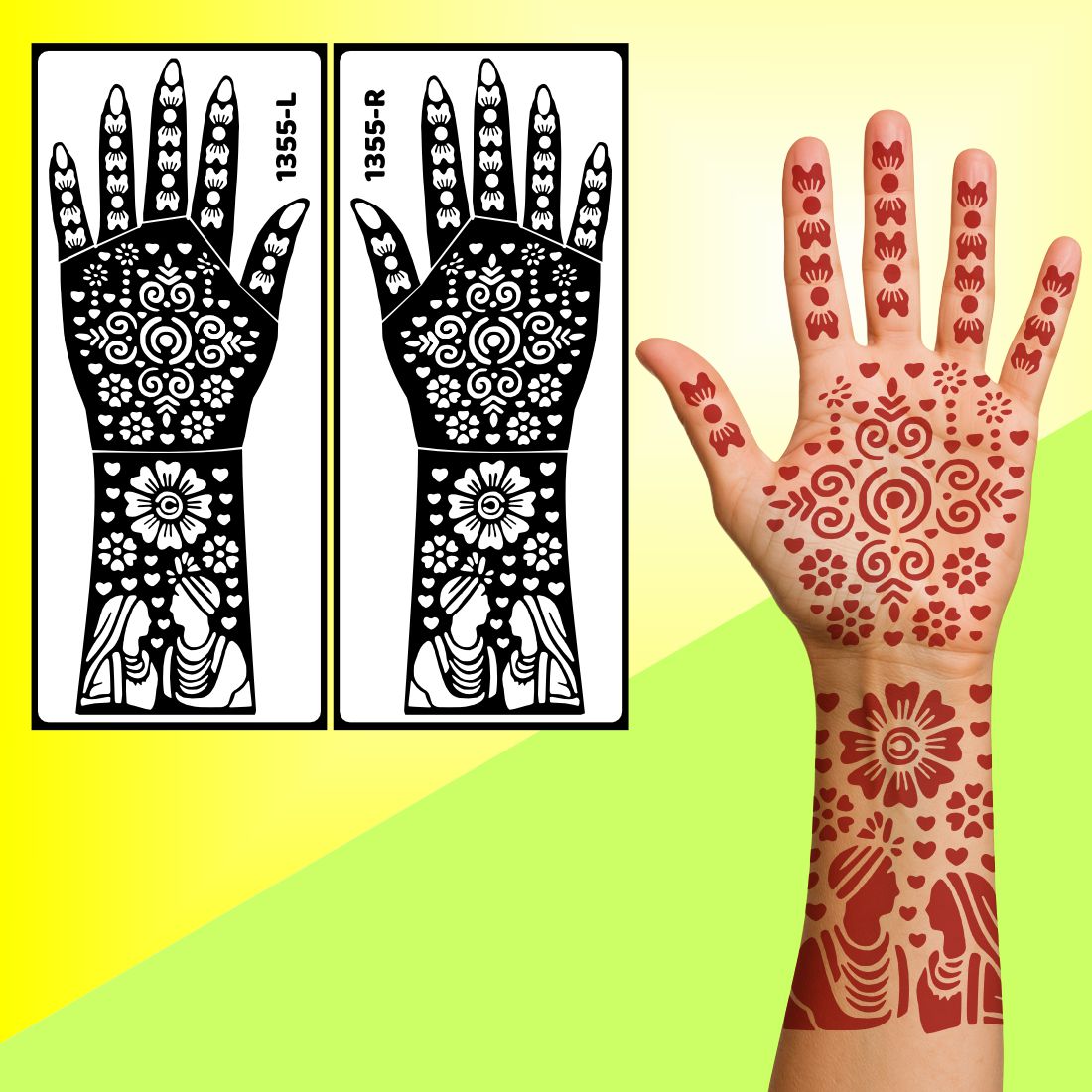 Royal Bridal Mehndi Stencil Sticker Featuring And Diamond Functions Easy To Use With Instant Beautiful Design