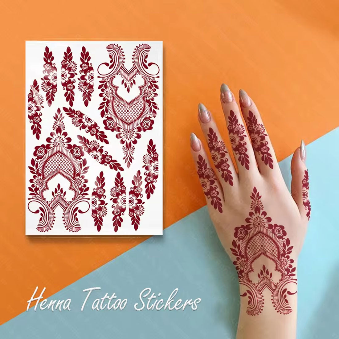 Flower With Leaves Henna Mehndi Temporary Tattoo Sticker For Girls & Women Temporary Mehndi Tattoo Sticker