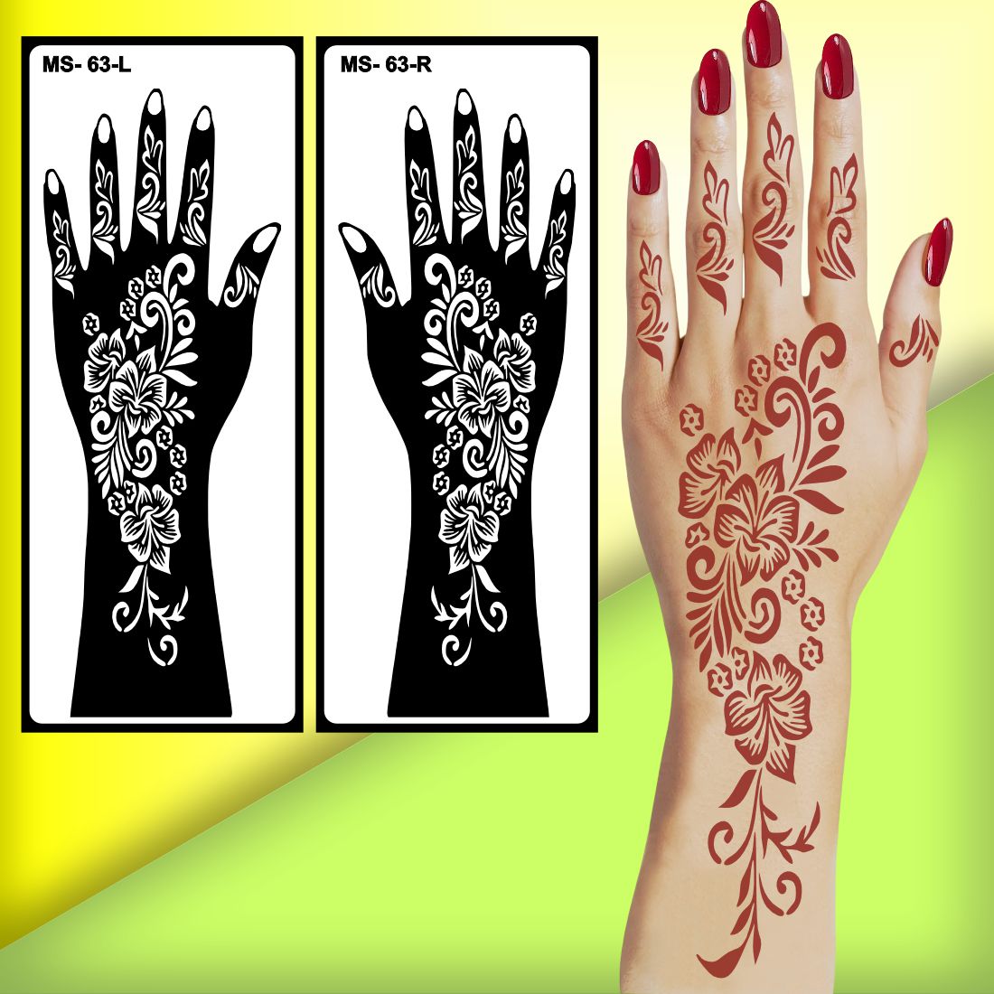 Occasion Ready Mehndi Stencil Sticker with Beautiful Floral Design Peel And Stick Stencil Mehndi Sticker For Women, Girls And Teen-age