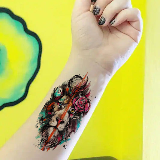 Temporary Tattoowala Lion Design Colourful Temporary Tattoo for Men and Women Sticker