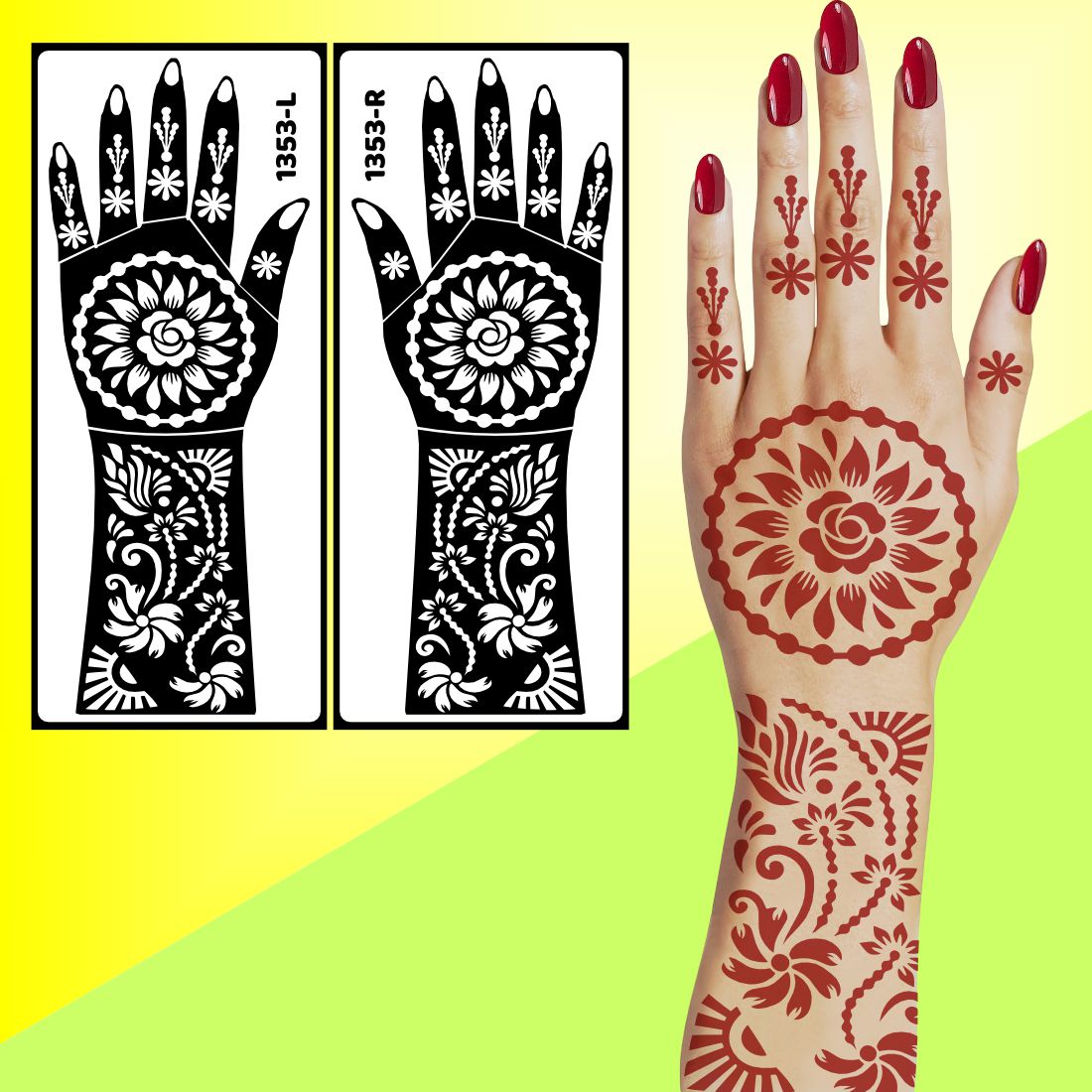 Elegant Floral Pattern Bridal Mehndi Stencil Sticker For Bride’s Special Day Functions Easy To Use With Instant Beautiful Design