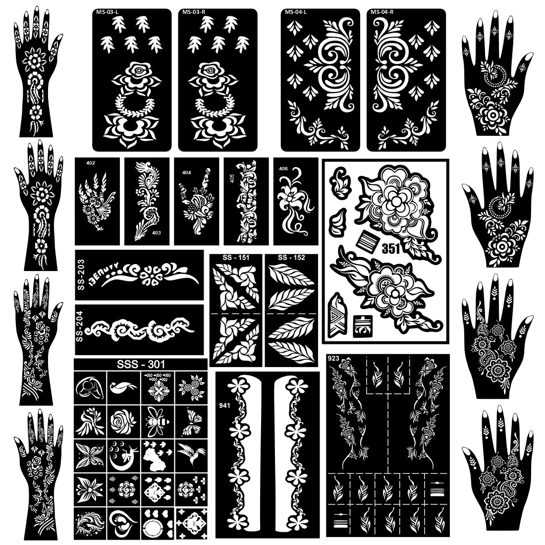 Beautiful Flower Combo Mehndi Stencil Sticker For Brides & Bridesmaids