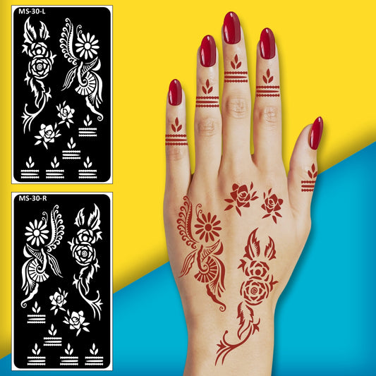 Rose Feather Mehndi Art Sticker With Beautiful Stencil Mehndi Sticker One Set For Each Hand