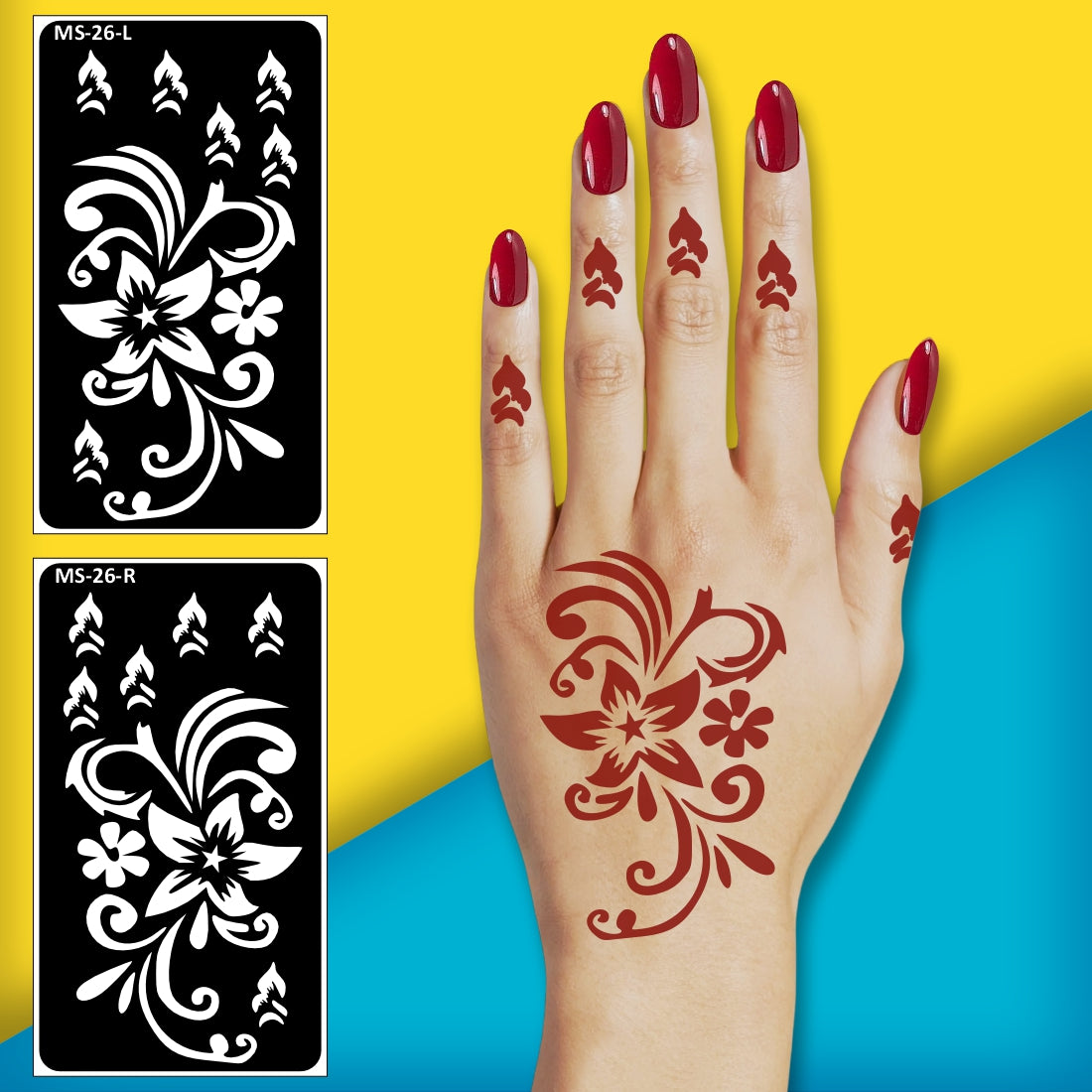 Beautiful Floral Easy Henna Art for Weddings and Festivals Stencil Mehndi Sticker One Set For Each Hand