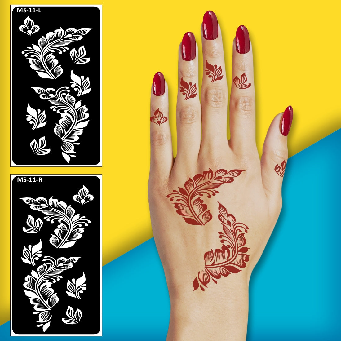 Beautiful Henna Quick Apply Stencil Mehndi Sticker With Floral One Set For Each Hand