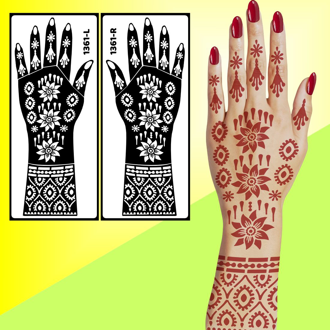 Peacock And Floral Combination Bridal Mehndi Stencil Sticker For Hands Easy To Use With Instant Beautiful Design