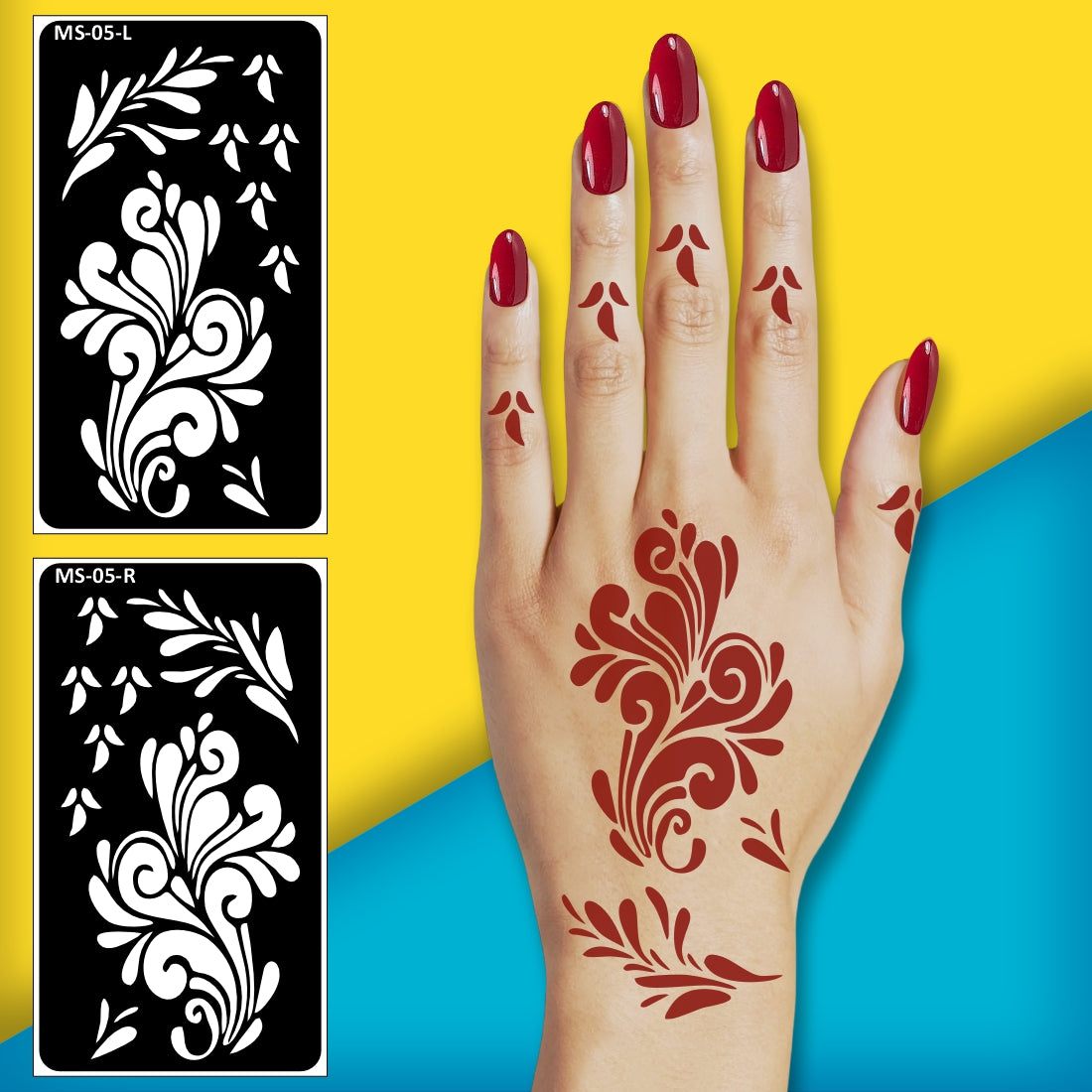 Flower Simple and Quick Mehndi Stencil Sticker One Set For Each Hand