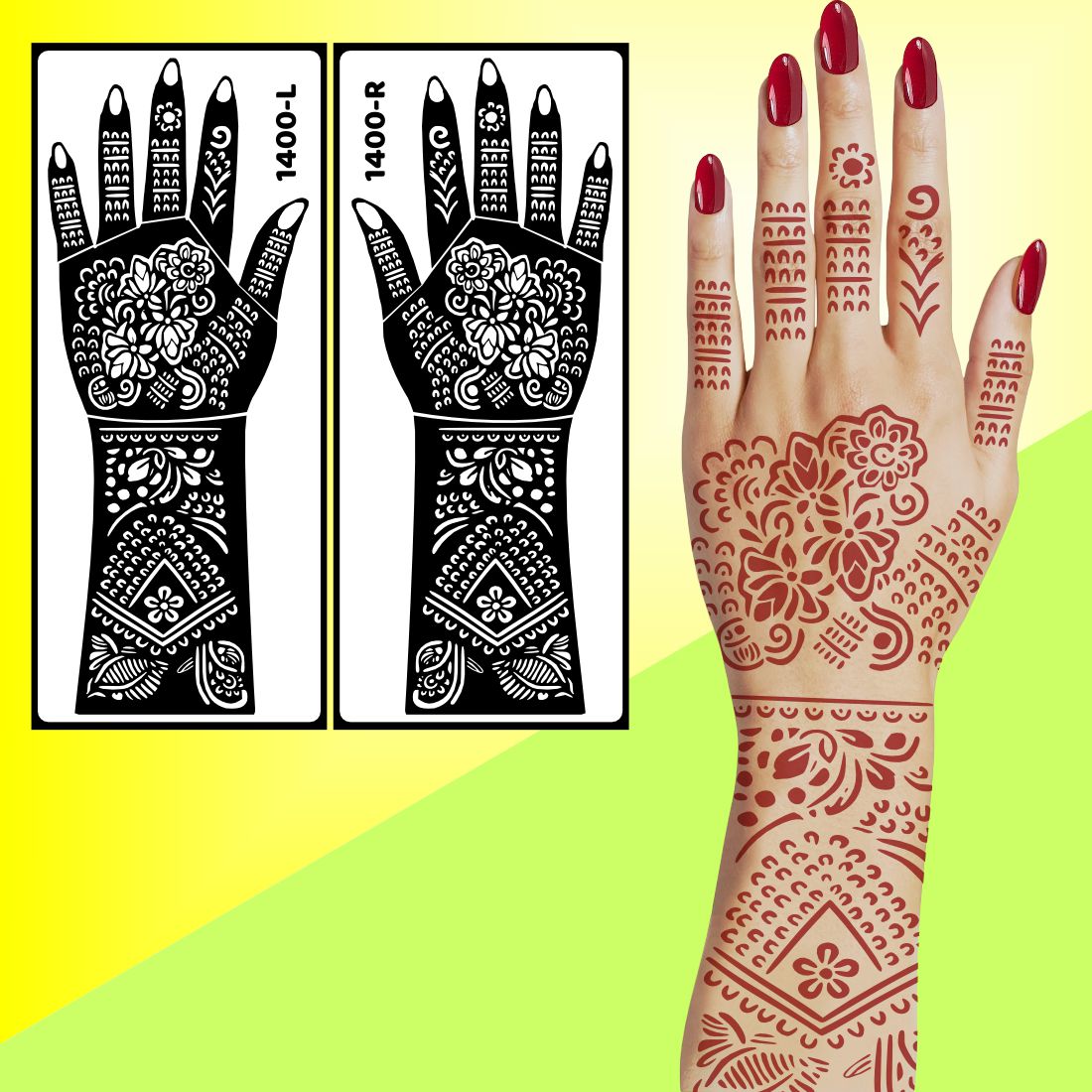 Henna Bridal Mehndi Stencil Sticker With Cultural Patterns Easy To Use With Instant Beautiful Design