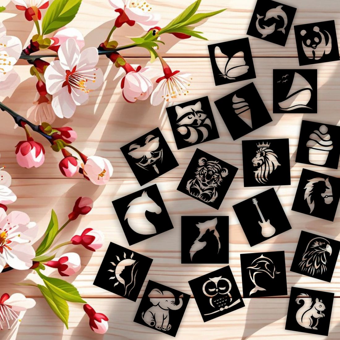 Guitar, Wolf, Butterfly & Multi Design Stencil Sticker For Kids Sticker Kids can decorate notebooks, drawings, or school projects with Stencil stickers