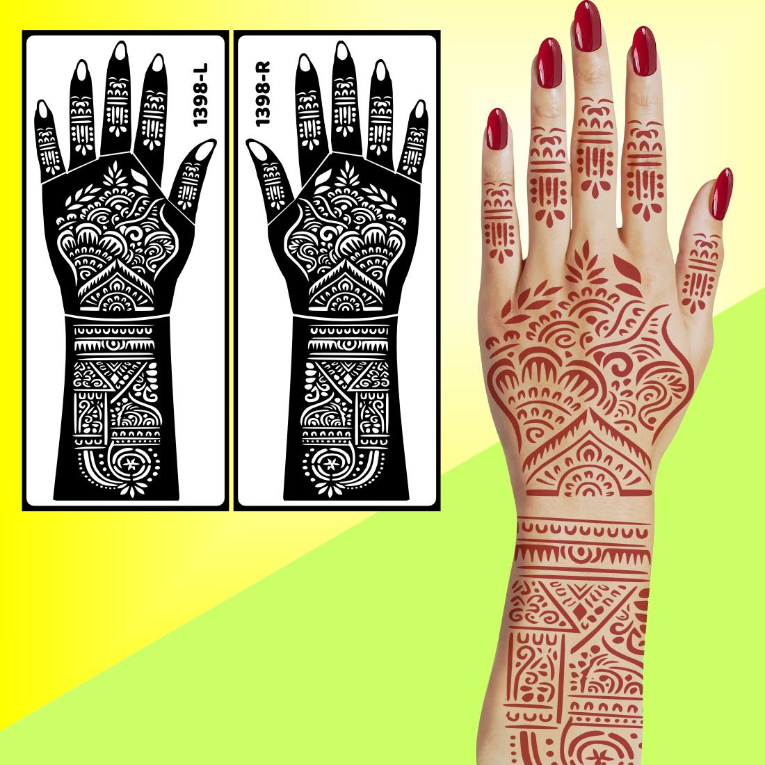 Unique Bride And Groom Portrait Mehndi Stencil Sticker For Rituals Easy To Use With Instant Beautiful Design