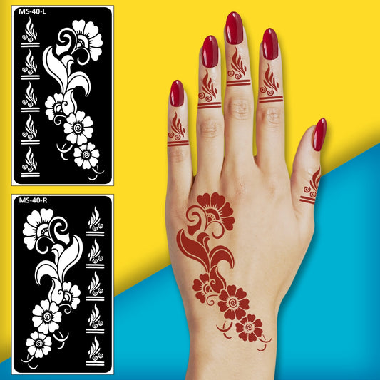 Floral Flower Design Mehndi Ideal for Traditional Functions and Events Stencil Mehndi One Set For Each Hand