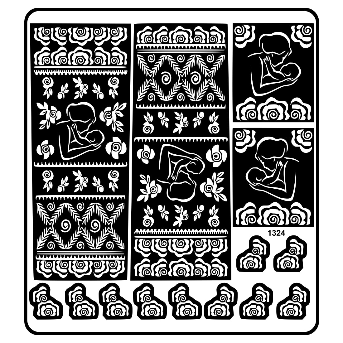 Mother And Baby Mehndi Stencil Sticker With Floral Patterns For Baby Shower And Baby Welcome Mehndi Stencil Design