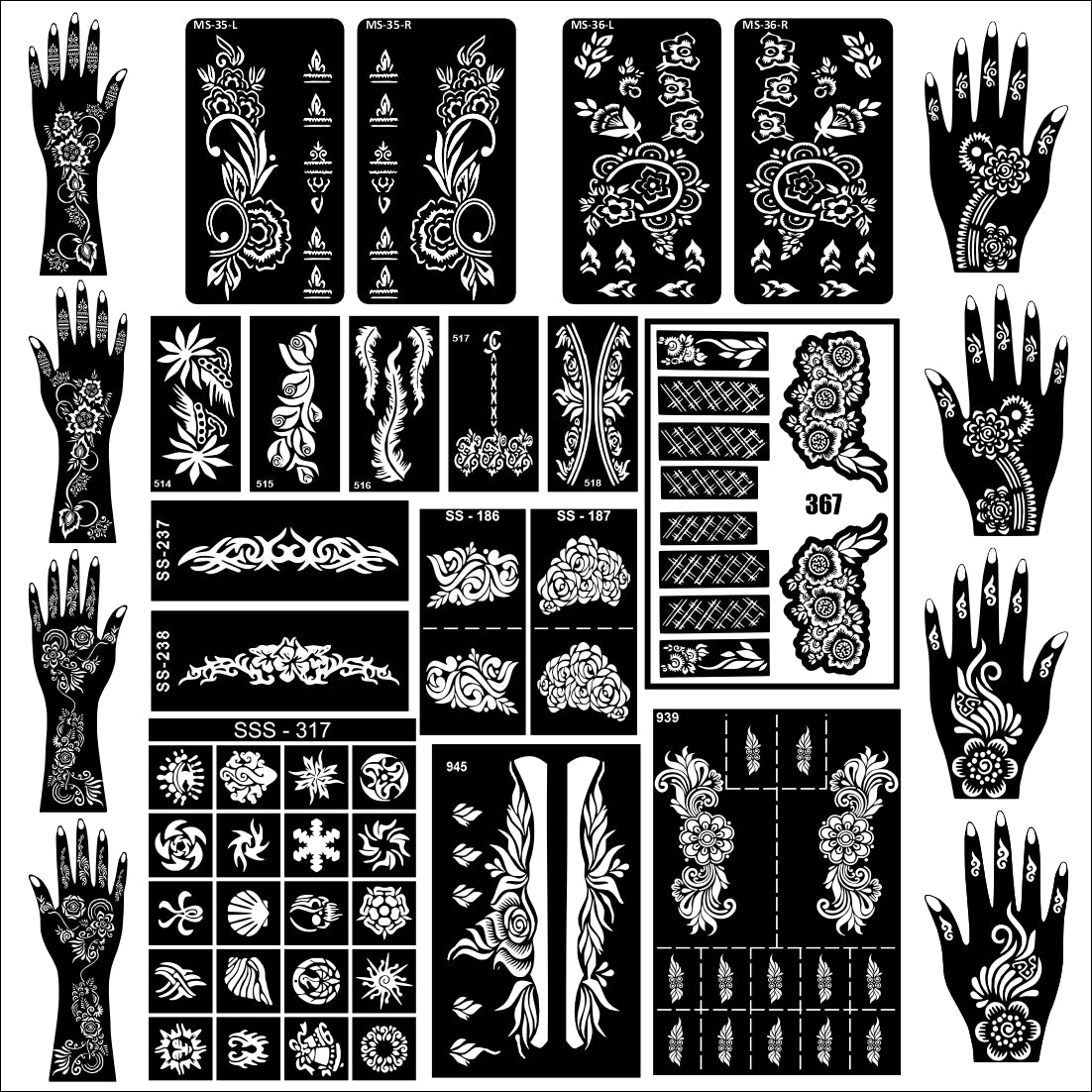 Beautiful Combo Mehndi Stencil Sticker For Back Hand, Front Hand, Fingers & Wrists