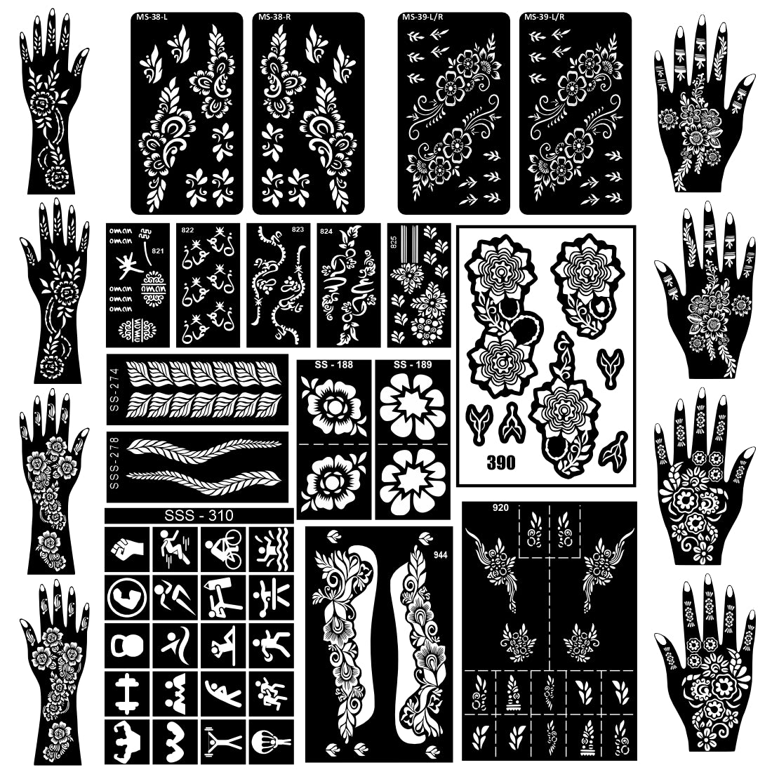 Beautiful Combo Mehndi Stencil Sticker For Back Hand And Palm