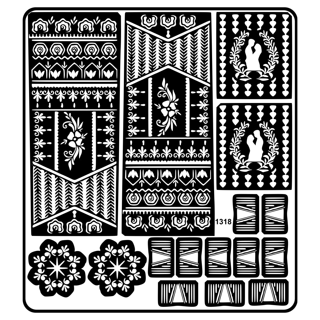 Crescent Moon And Leaf Mehndi Stencil Sticker With Traditional Patterns Hand & Fingers