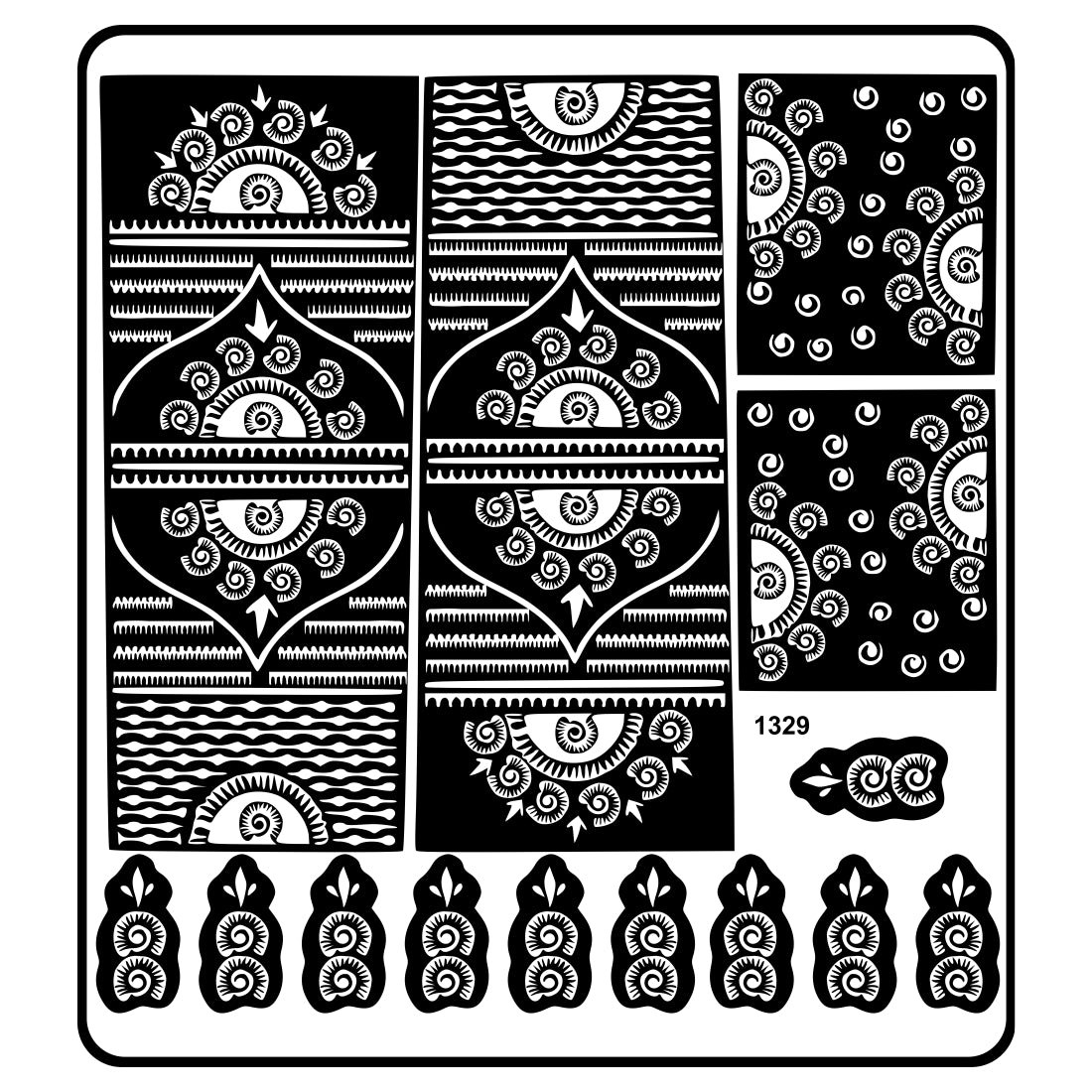 Traditional Spiral Mehndi Stencil Sticker With Unique Patterns For Hands And Fingers
