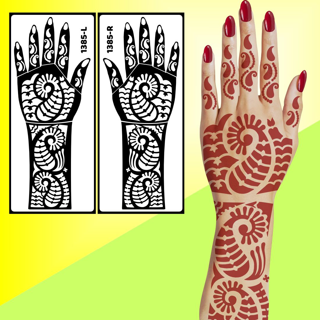 Romantic Theme Bridal Mehndi Stencil Sticker With Bride-Groom Silhouette Easy To Use With Instant Beautiful Design