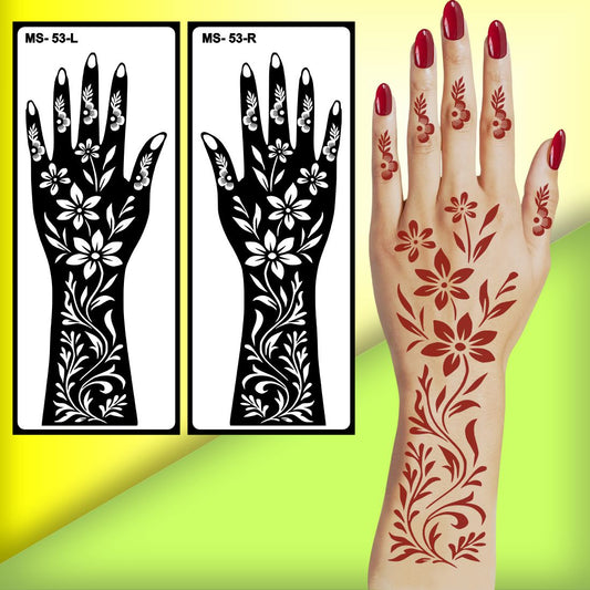 Party Use Mehndi Stencil Sticker with Floral Patterns Peel And Stick Stencil Mehndi Sticker For Women, Girls And Teen-age