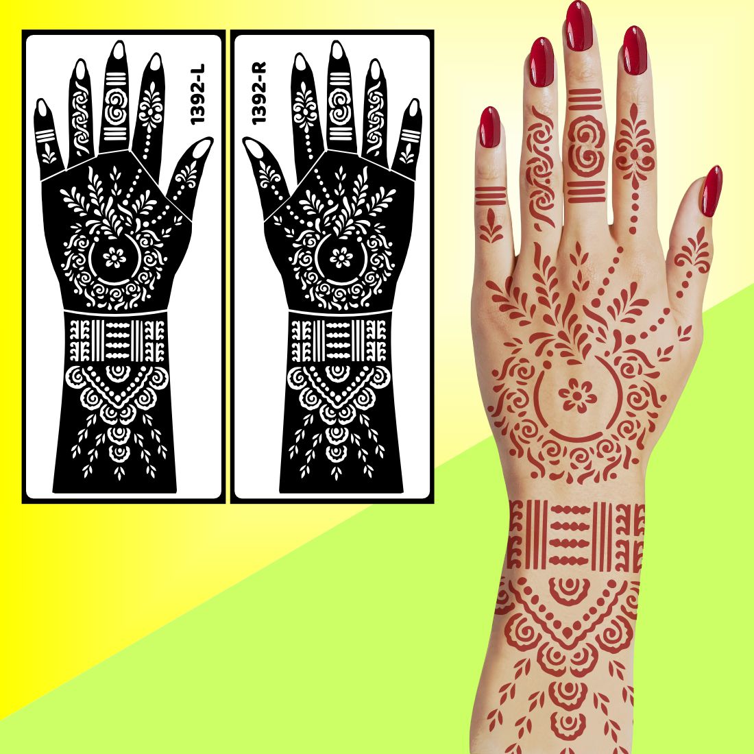 Elegant Floral Pattern Bridal Mehndi Stencil Sticker For Bride’s Special Day Easy To Use With Instant Beautiful Design